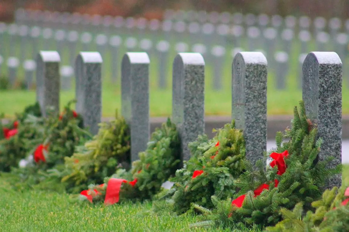 Remembrance wreaths laid on the graves of fallen heroes